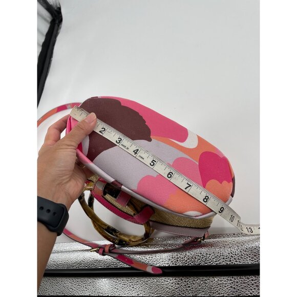 Trina Turk Rainbow Petals Floral Straw Satchel Crossbody Bag Bamboo Handles - Picture 7 of 9